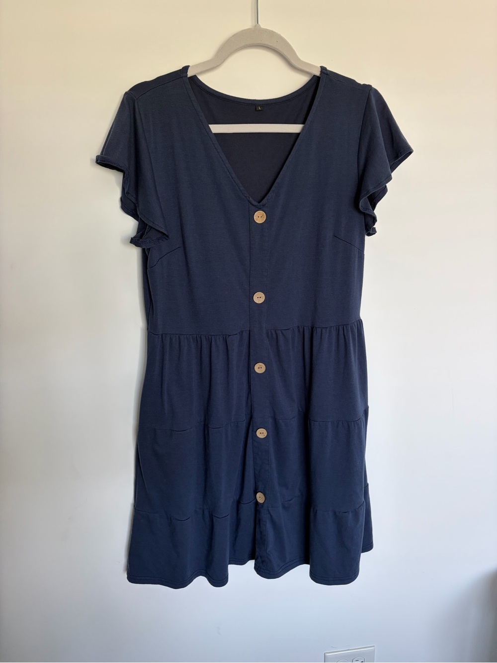 Women's Navy Button-Front V-Neck Summer Dress